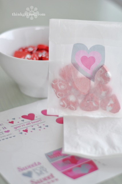 glassine bags w-oval labels garnish valentine's day labels