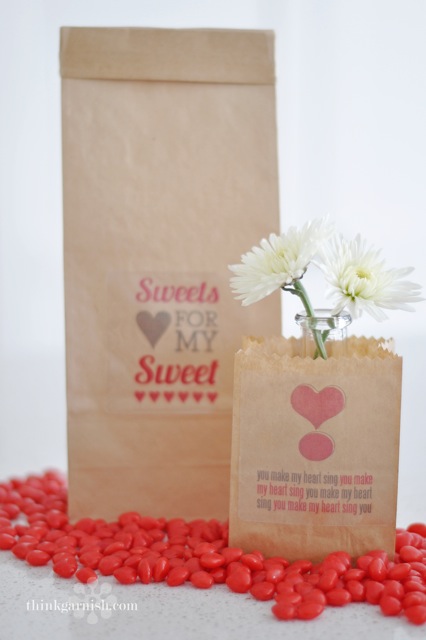 kraft bags w-square labels garnish valentine's day labels